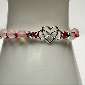 Red Firefly Glass with Silver Heart Infinity Bracelet
